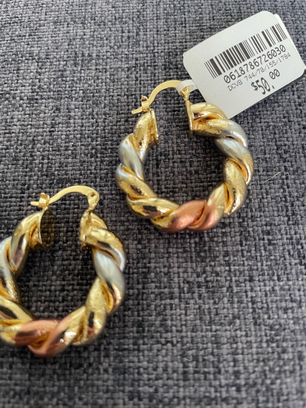 New Tri-Tone Twisted Hoop Earrings - Gold, Silver, Rose Gold